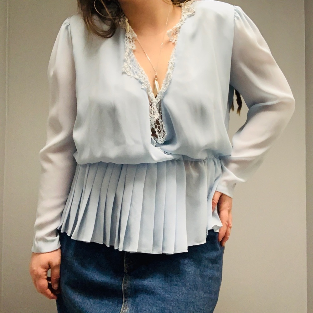 Vintage Women’s Sheer Pleated Chiffon Blouse Size 12